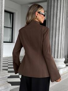 Pariaura New Chinese Style Handmade Asymmetrical Buckle High-End Flared Sleeve Stand Collar Waist-Cinching Slimming Blazer - Coffee Brown - View 2