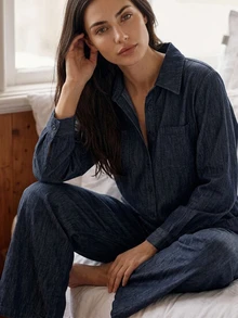 Livesso Women's Minimalist Pocket Long Sleeve Loungewear Jumpsuit - Navy Blue - View 4
