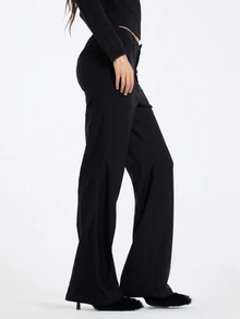 MUSERA Black Belted Waistband Straight Leg Full Length Trousers Bottoms Smart Workwear Office Everyday Essentials - Black - View 3