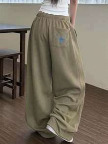 DAZY 女款彈性腰寬腿寬鬆休閒長褲 - 卡其色 - 查看 6