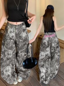 DAZY Women's All-Over Print Pocket Wide Leg Loose Casual Denim Jeans - Multicolor - View 1