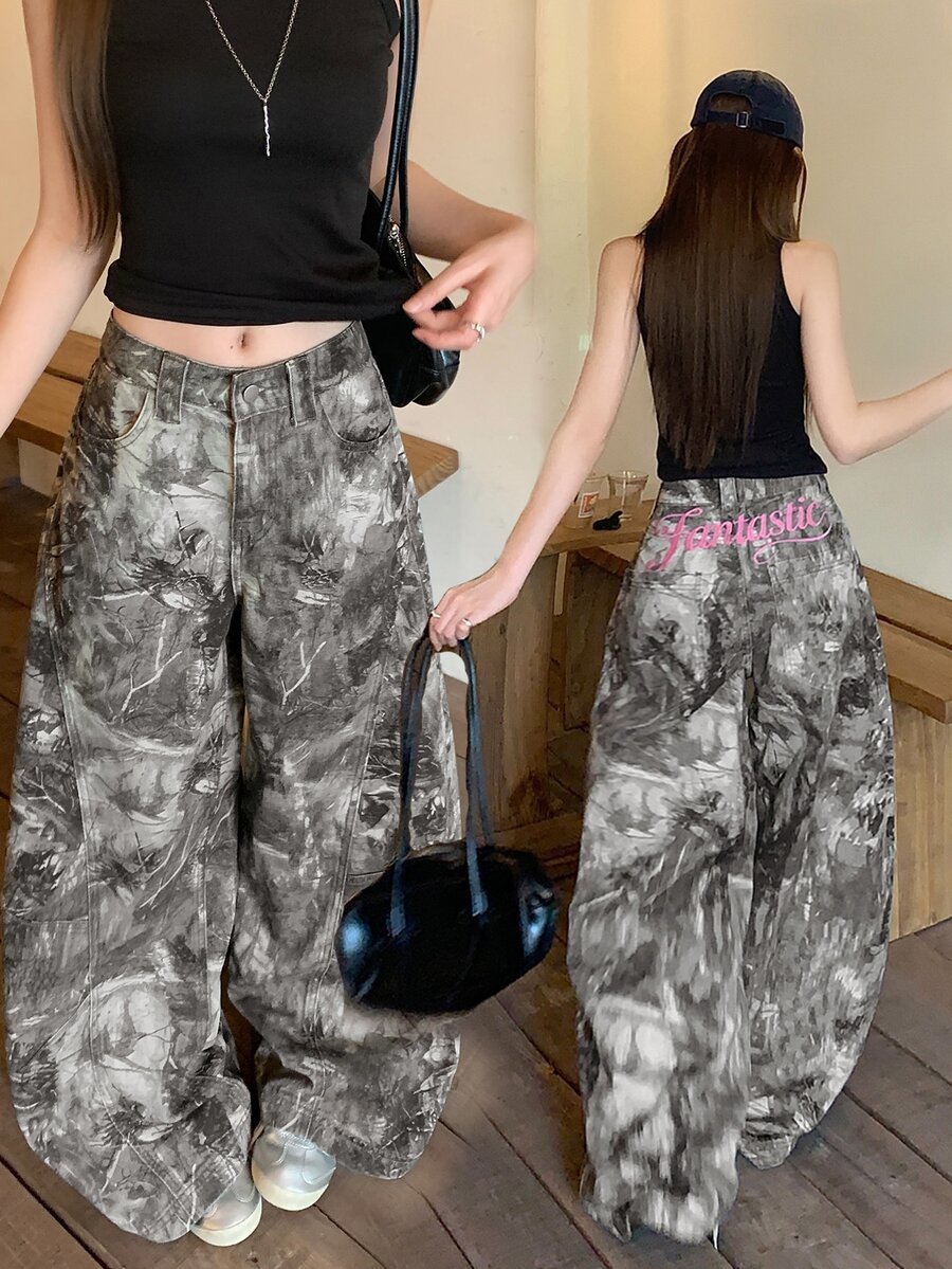 DAZY Women's All-Over Print Pocket Wide Leg Loose Casual Denim Jeans - Multicolor - View 1
