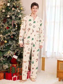 CoupledUp Men's Christmas Casual Loungewear Long Sleeve Single-Breasted Top And Pants Set - Multicolor - View 5