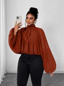 Maweii Plus Size Women's Solid Color Casual Versatile Daily Wear Shirt - Orange - View 3