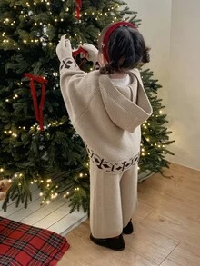 DAZY Infant/Toddler (Girl) Solid Color Casual Autumn/Winter 2 Pieces Hooded Sweater Set - Apricot - View 1