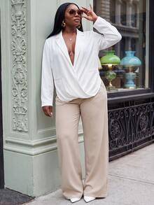 Slaydiva New Design Elegant Commute Grey-Purple Drape Lapel No-Button Casual Blazer Plus Size - White - View 2