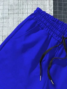 Manfinity Homme Men's Drawstring Waist Letter Print Casual Daily Shorts - Royal Blue - View 5