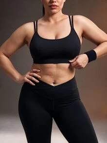 Powerista حمالة صدر رياضية نسائية مقاس كبير باللون الأسود بدون درزات مع أحزمة متقاطعة - الأسود - مشاهدة 6