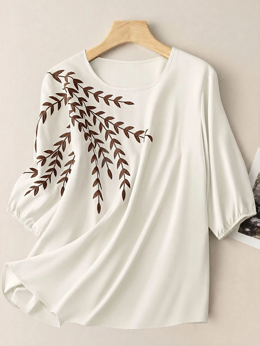 SHEIN LUNE Plus Size Women's Elegant Contrast Collar Striped Print Blouse - Apricot - View 1