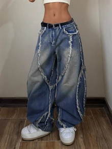 StreetHx 大尺碼女款休閒日常牛仔褲，附口袋、鈕扣與毛邊下擺 - 藍色 - 查看 7
