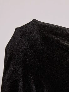 Slumberist Black Velvet Patchwork Rose Red Lace Drop Shoulder Long Sleeve Mid-Length Women's Robe - Black - View 7