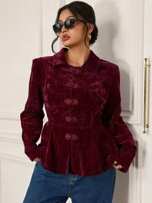 EastFlair Plus Size Women's Casual Versatile Commute & Travel Blazer Jacket - Burgundy - View 7