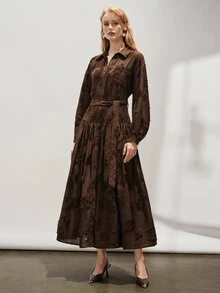 Aveloria Modichic Gaun Midi Pesta Fashion Wanita - Coklat - View 6