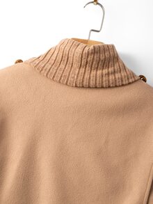 GlowEve Women's Brown Maillard Style High Neck Wool Blend Patchwork Brushed Ribbed Collar Elegant Commuter Autumn/Winter - Khaki - View 5
