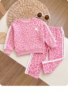 Infant Girls Round Neck Long Sleeve Pullover Sweatshirt + Straight Leg Sweatpants - Multicolor - View 6