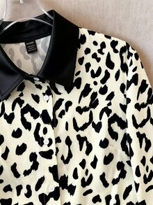 GlowEve CURVE Plus Size Vintage Leopard Print Elegant Commuter Minimalist High-End Comfortable Loose Casual Everyday Versatile Long Sleeve Shirt, Spring/Summer/Autumn - Apricot - View 3
