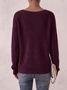 SHEIN LUNE Women's Solid Color Casual Versatile Daily Wear Long Sleeve Sweater - Cherry Red - View 2