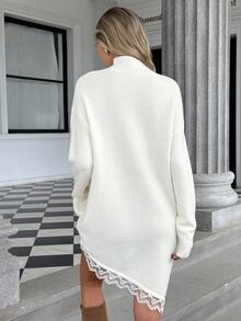 Sprig & Strand Women's Lace Patchwork Casual Daily Knit Dress - White - View 2