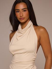 MUSERA ESSENTIALS White Cream Halter Cowl Neck Backless Top Autumn Winter Night Out Day To Eve - Cream - View 5