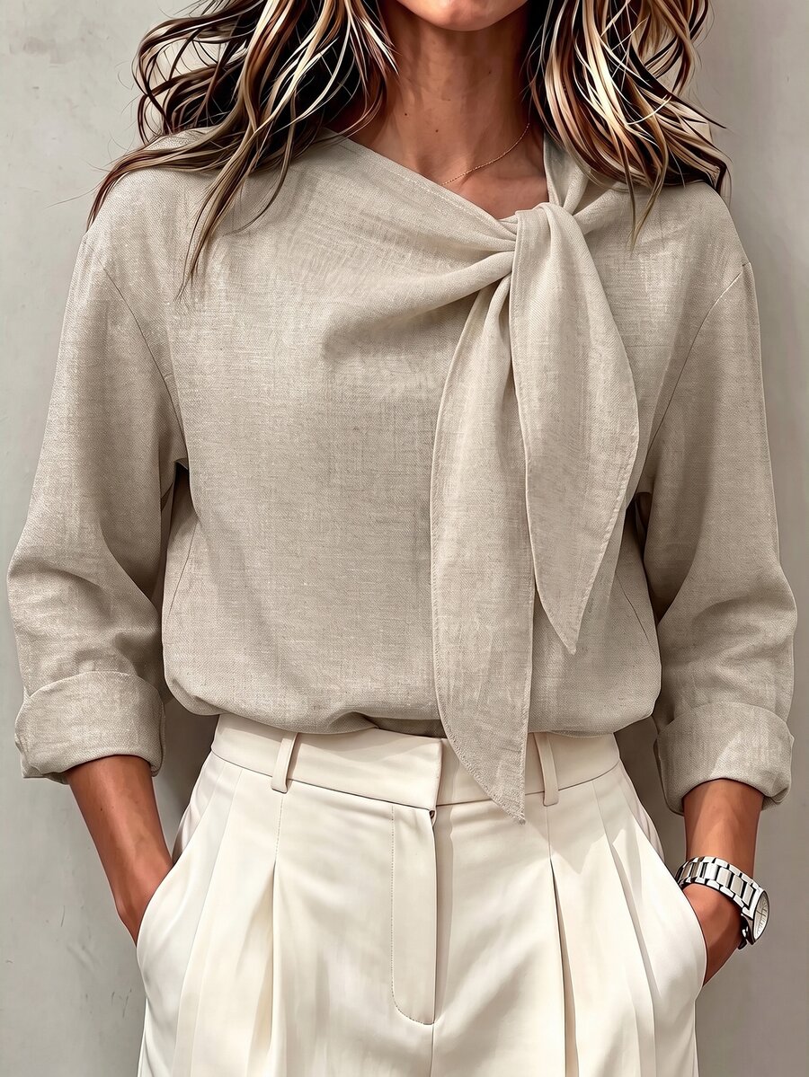 Linhara CURVE Plus Size Women's Linen Loose Fit Commuter Shirt - Apricot - View 1