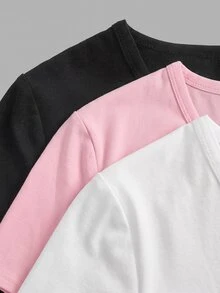 SHEIN EZwear 3件組女款素色V領短袖休閒T恤 - 彩色 - 查看 10