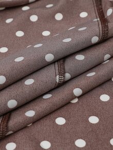 GlowEve CURVE Plus Size Autumn/Winter Polka Dot Ruched Waist Sweetheart Square Neck Ruffle Long Sleeve Dress - Brown - View 4