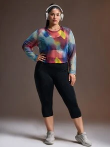 Powerista Women's Plus Size Tie-Dye Casual Versatile Daily Travel Sports T-Shirt - Blue - View 7