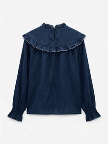 Nöista 女款花卉刺繡圖案休閒日常穿著襯衫 - 寶藍色 - 查看 9