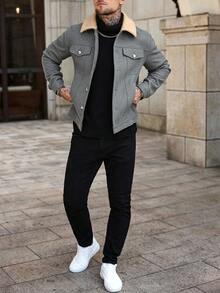 Manfinity CasualCool Men's Colorblock Casual Versatile Daily Travel Overcoat - Grey - View 7