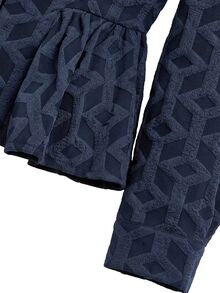 Nöista Navy Blue Geometric Jacquard Chinese Top, Slim Fit, Ruffled , Elegant, Parties Banquets.Fall/Winter,Going Out,Chic.Classic,Casual - Navy Blue - View 10