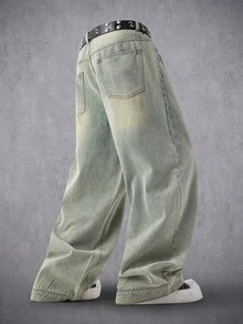 Manfinity Denimwave Men's Loose Wide Leg Light Wash Distressed Denim Jeans - Light Wash - View 3