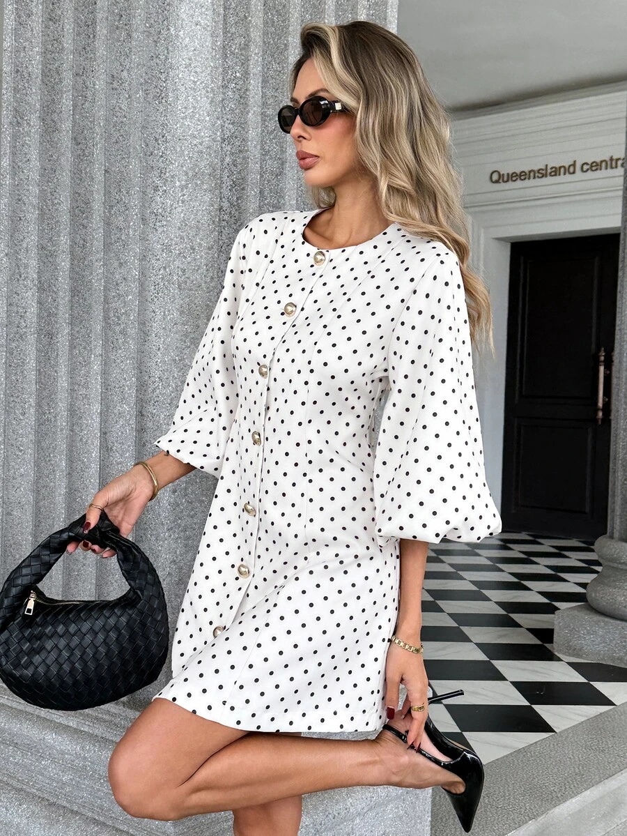 Pariaura Elegant Fashion Versatile Casual Slimming High-End Design Short Sleeve Dress - Multicolor - View 1