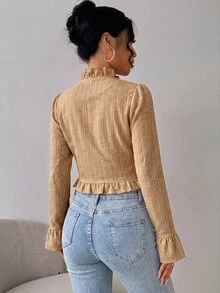 SHEIN Elenzya 女款雙排扣休閒法式優雅百搭長袖夾克外套 辦公通勤黑色秋季 - 棕色 - 查看 2