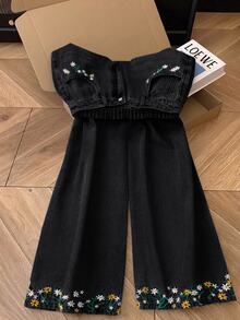 GlowEve CURVE Celana Jeans Bordir Kancing Gaya Jalanan Ukuran Plus - Hitam - View 2