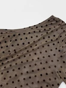 GlowEve CURVE Women's Plus Size Fashion Leopard Print Mesh Cold Shoulder Long Sleeve Bodysuit - Brown - View 3