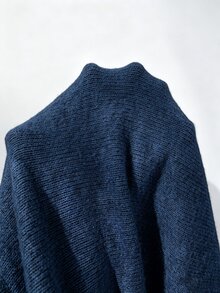 SHEIN 新款秋冬現代中式盤扣針織夾克女款，立領長袖修身短版 - 藏蓝色 - 查看 7