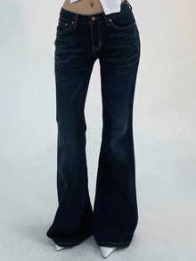 DAZY Women's Autumn Pocket Flattering Slimming Flare Leg Jeans - Blue - View 3