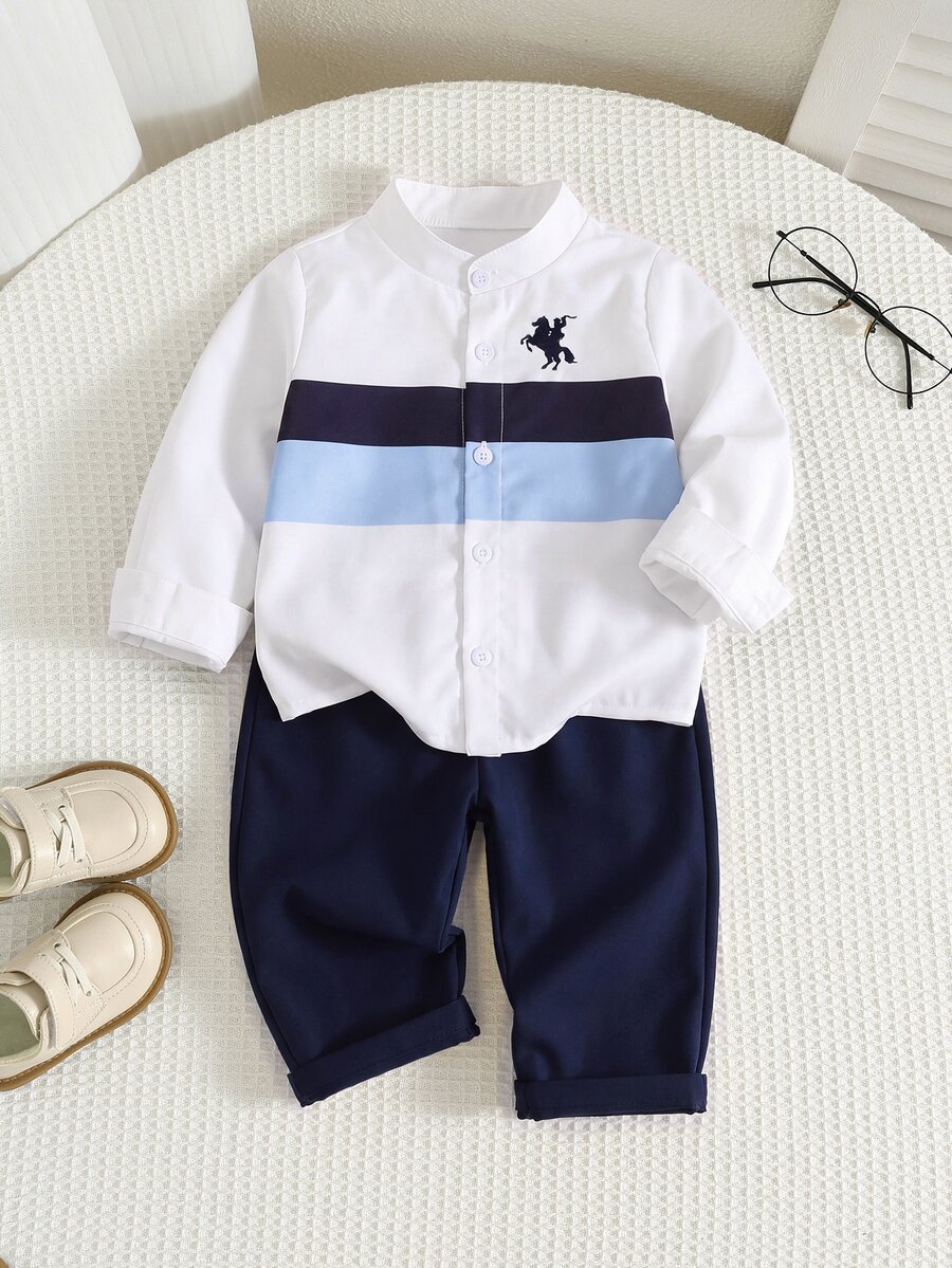 SHEIN 中性嬰兒男/女嬰 2件組男嬰套裝服飾 柔軟復古風 - 彩色 - 查看 1
