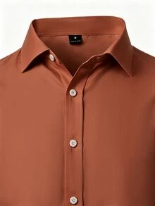 Manfinity Mode Men's Light Blue Business Casual Long Sleeve Versatile Shirt - Brown - View 4