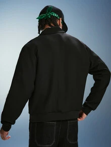 PAVTROS 男士毛巾布刺繡休閒拉鍊夾克街頭風 - 黑色 - 查看 2