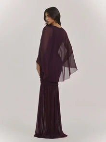 SHEIN Tall 女款優雅網紗拼接收腰派對洋裝 - 紫色 - 查看 2