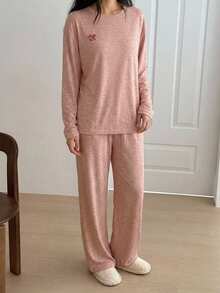 DAZY Women's Heart Pattern Long Sleeve Top And Pants Casual Daily Home Sleepwear Set - Pink - View 5