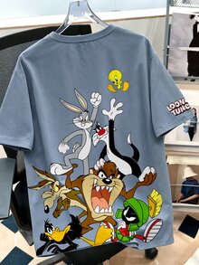 LOONEY TUNES X SHEIN Daypath Men's Cartoon Print Crew Neck Short Sleeve T-Shirt - Dusty Blue - View 2