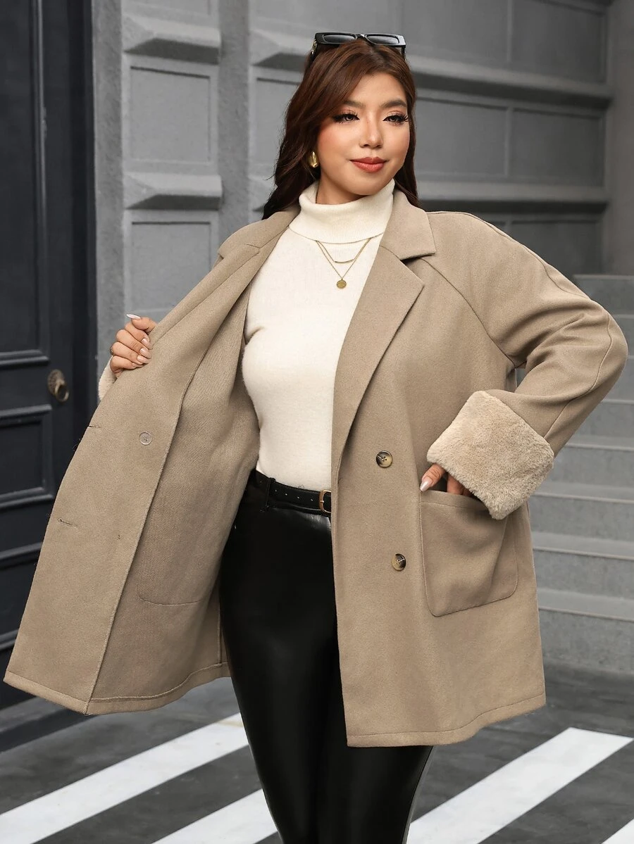 SHEIN Clasi Plus Size Women's Solid Color Fashion Versatile Daily Wear Overcoat - Brown - View 1