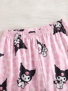 HELLO KITTY AND FRIENDS | SHEIN 女童卡通印花長袖上衣與長褲休閒日常居家睡衣套裝 - 粉色 - 查看 7