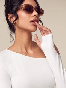 OutZeal Women Sports Tee Casual Studio Modal Slim Fit Off-Shoulder Long Sleeve T-Shirt - White - View 9