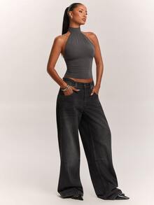 SHEIN BAE 95% Cotton Women's Casual Sexy Backless Tank Top - Dark Grey - View 4