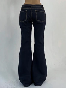 DAZY Women's Autumn Pocket Flattering Slimming Flare Leg Jeans - Blue - View 6