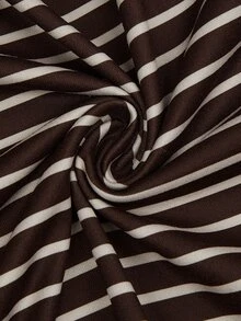 Sweetra Plus Size Casual 2 Pieces Set With Faux Layered T-Shirt And Striped Skirt - Brown - View 7
