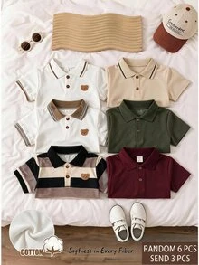 SHEIN 男童休閒3件套 Polo 衫，波希米亞風舒適開學季套裝，適合畢業典禮、婚禮、生日派對，舒適夏季穿搭 - 彩色 - 查看 2